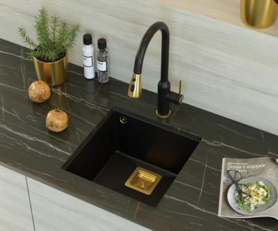 Quadri Quadrangle schwarzes Granit-Unterbauspülbecken 42x42cm mit goldenem Stopfen 1208967481