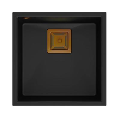 Quadri Quadrangle schwarze Granit-Unterbauspüle 42x42cm mit Kupferstopfen 1208967482