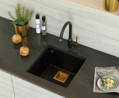 Quadri Quadrangle schwarze Granit-Unterbauspüle 42x42cm mit Kupferstopfen 1208967482