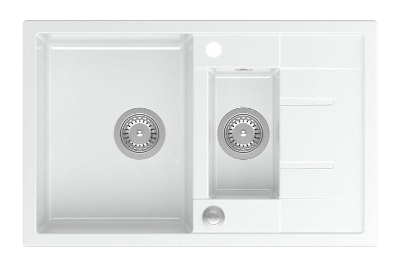 Quadri Brenton weiße Granit-Aufbauspüle 1,5 Becken mit Abtropffläche 78x50cm mit Edelstahlstopfen 1208967491