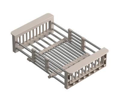 Quadri Universell ausziehbarer Einsatzkorb, Einsetzkörbchen oder Restekörbchen aus Edelstahl mit beigen Griffen, 225 mm breit, 1208967544