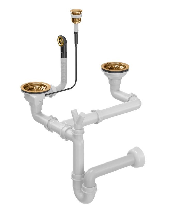 Quadri Kupfer Doppelspülbecken-Abflussset und Überlauf mit Push-to-Open-Knopf Kupfer 1208967546