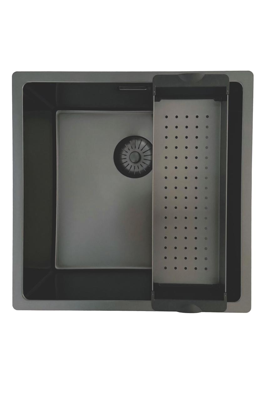 Pure.Sink Prestige Spüle 40x40 cm PVD Gun Metal 10 mm Radius Unterbau, Flachbau und Aufsatz PPG4040-61