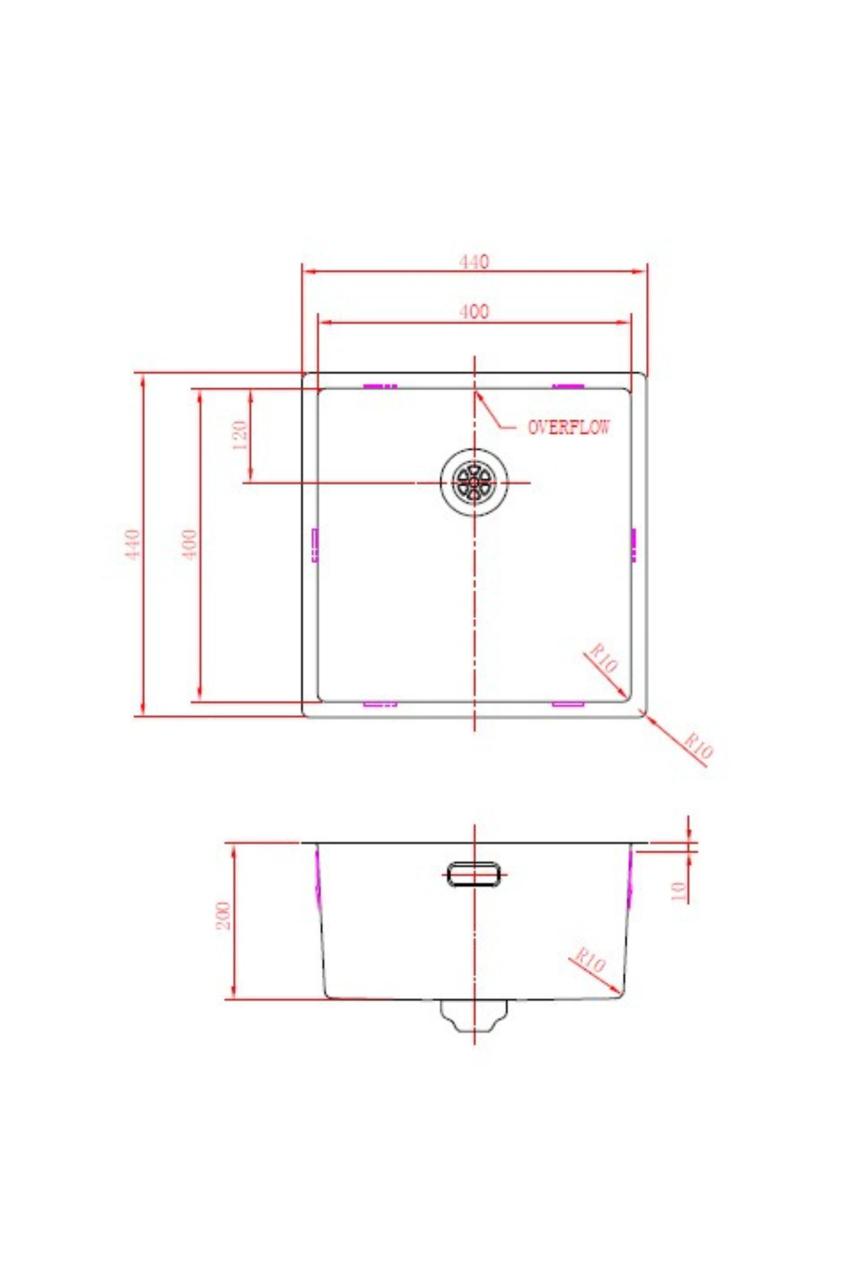 Pure.Sink Prestige Spüle 40x40 cm PVD Kupfer 10mm Radius Unterbau, Flachbau und Aufbau PPG4040-62