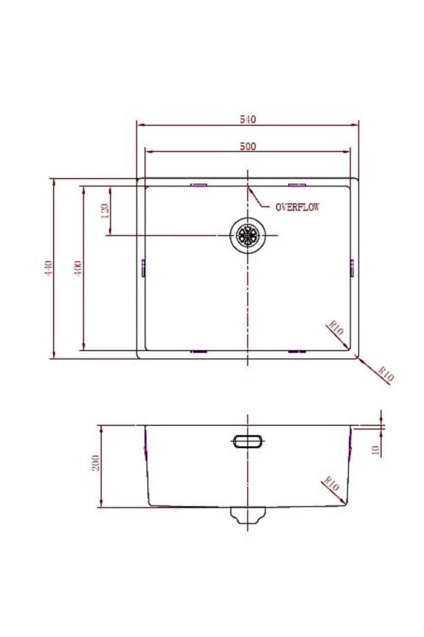 Pure.Sink Prestige Edelstahl Spülbecken 50x40 cm 10 mm Radius Unterbau, Flachbau und Aufbau PPG5040-02