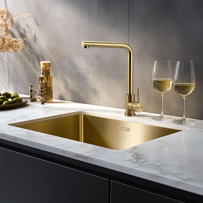 Pure.Sink Prestige Spüle 50x40 cm PVD Gold 10 mm Radius Unterbau, Flachbau und Aufbau PPG5040-60.