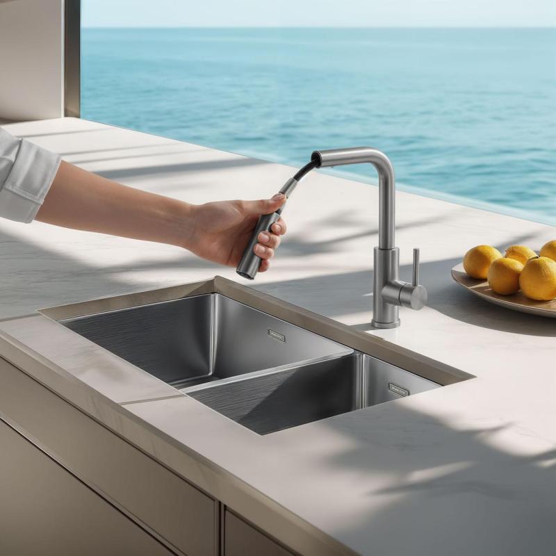 Pure.Sink Elite Steel Spark-S Küchenarmatur Edelstahl mit ausziehbarem Auslauf PS8041-02