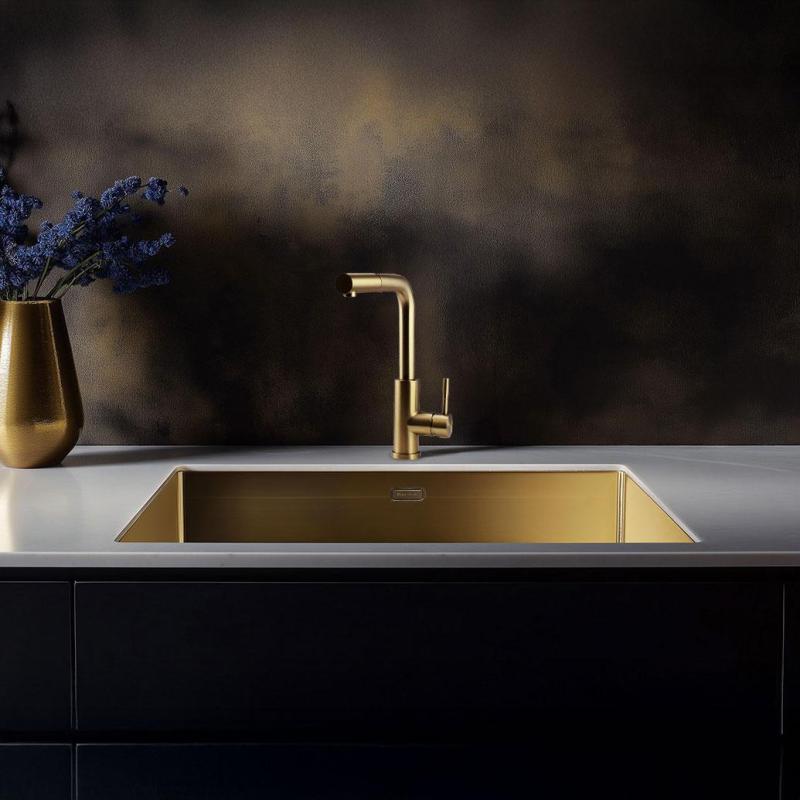 Pure.Sink Elite Steel Spark-S Küchenarmatur PVD gebürstetes Gold mit ausziehbarem Auslauf PS8041-60