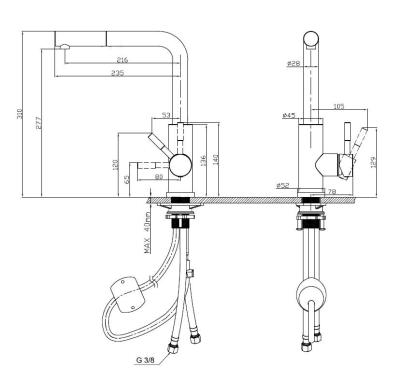 Pure.Sink Elite Steel Spark-S Küchenarmatur PVD Gun Metal mit ausziehbarem Auslauf PS8041-61