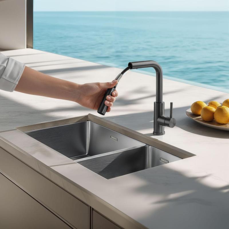 Pure.Sink Elite Steel Spark-S Küchenarmatur PVD Gun Metal mit ausziehbarem Auslauf PS8041-61