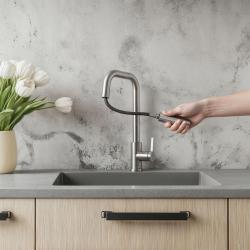 Pure.Sink Elite Steel Crystal-S Küchenarmatur Edelstahl mit ausziehbarem Auslauf PS8050-02