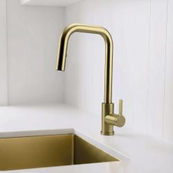 Pure.Sink Elite Steel Crystal-S Küchenarmatur PVD gebürstetes Gold mit ausziehbarem Auslauf PS8050-60