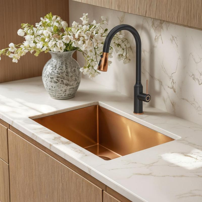 Quadri Stamford Küchenarmatur Schwarz mit PVD-Kupferbeschichtung mit herausziehbarem Auslauf und Sprühfunktion 1208967695