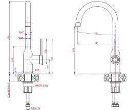 Quadri Stamford Küchenarmatur Schwarz mit Kupfer-Finish mit Drehbarem Rundem Auslauf 1208967706