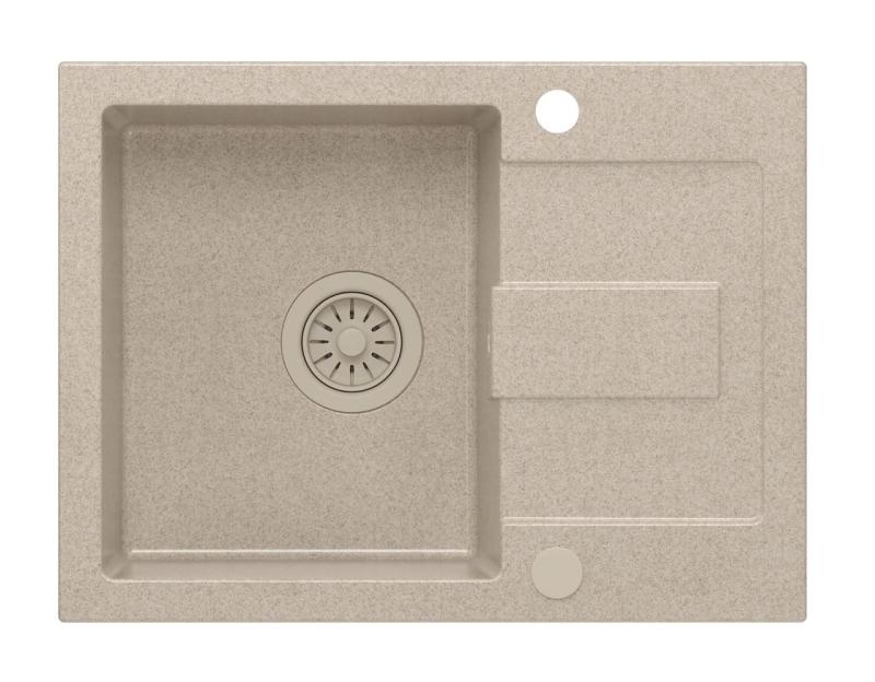 Quadri Sutton Beige Sand Granit Einbau Spülbecken 60x45cm mit Abtropffläche, Reversibel mit Beige Stopfen - 1208967751