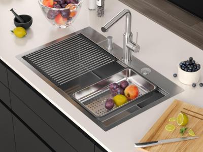 Aquadesign Vesta Edelstahl Spülbecken 76x49cm Auflage- und Flacheinbau mit Armaturenbank, inklusive Edelstahlstopfen und Zubehör - 1208967762