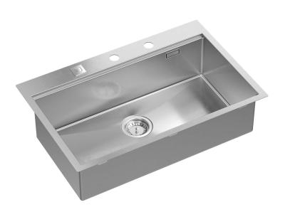 Aquadesign Vesta Edelstahl Spülbecken 76x49cm Auflage- und Flacheinbau mit Armaturenbank, inklusive Edelstahlstopfen und Zubehör - 1208967762