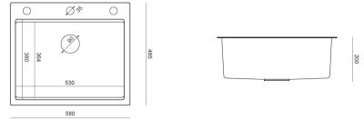 Aquadesign Vesta Edelstahl Spülbecken 580x485cm Auflage- und Flacheinbau mit Armaturenbank, inklusive Edelstahlstopfen und Zubehör - 1208967763