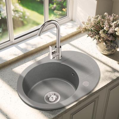 Quadrat London Grau Granit Rundspüle mit Abtropffläche und Edelstahlstopfen 585x460mm Umkehrbar - 1208967772