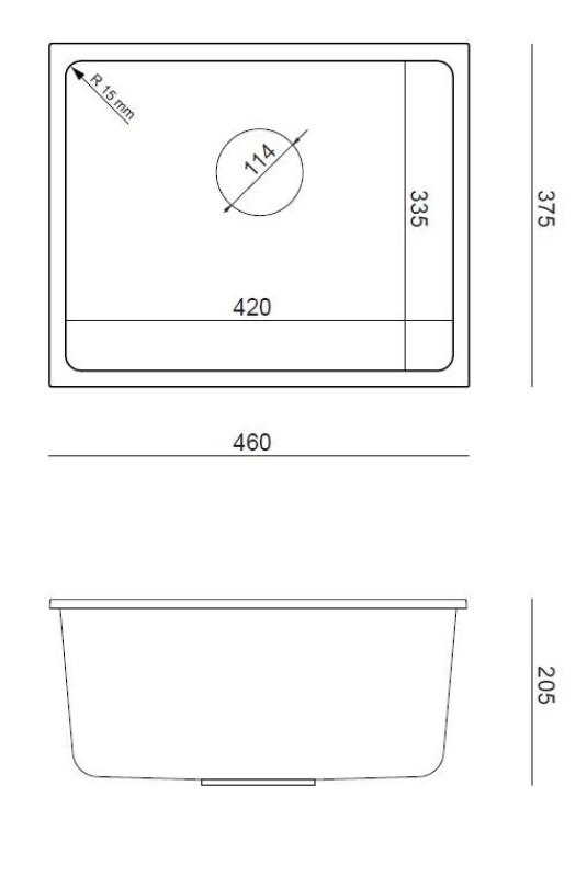 Quadri Elston Grauer Granit-Unterbauspüle 420x335mm mit Edelstahlstopfen 1208967775