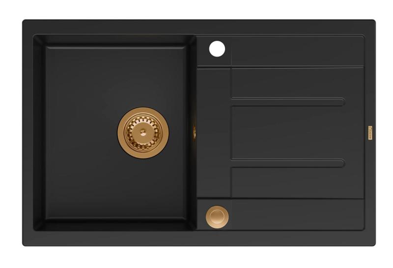 Quadri Sheffield Anthrazit Granit Aufsatzspüle 78x50cm mit Abtropffläche und Kupferstopfen - 1208967797