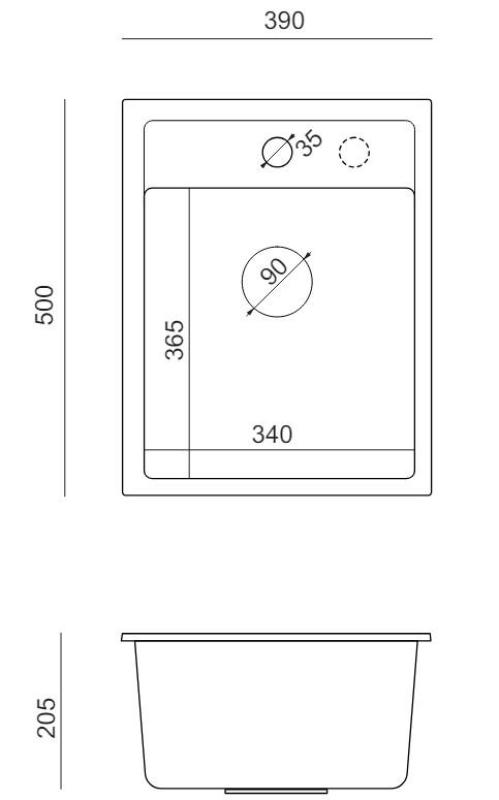 Quadri London Granit Beige Sand Spülbecken 39x50 cm mit Hahnloch für Aufsatz - 1208967845