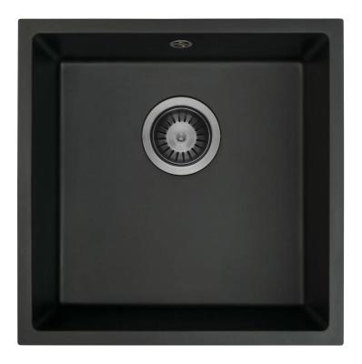 GraniteMy Universal Schwarzes Granitspülbecken 40x40 cm schwarz Aufsatz-, Unterbau- und Flachbauweise mit Gun Metal Stopfen 1208967906