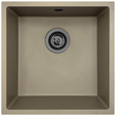 GraniteMy Universal Taupe Granitspüle 40x40 cm Aufsatz, Unterbau und Flachbau mit Gun-Metal-Stöpsel - 1208967913