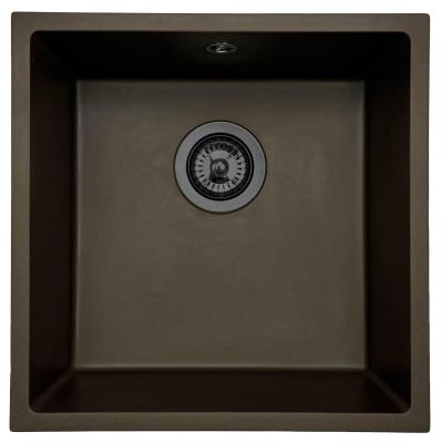 GraniteMy Universal Café Granitspüle 40x40 cm Aufsatz, Unterbau und Flachbau mit Gunmetal-Stöpsel - 1208967917