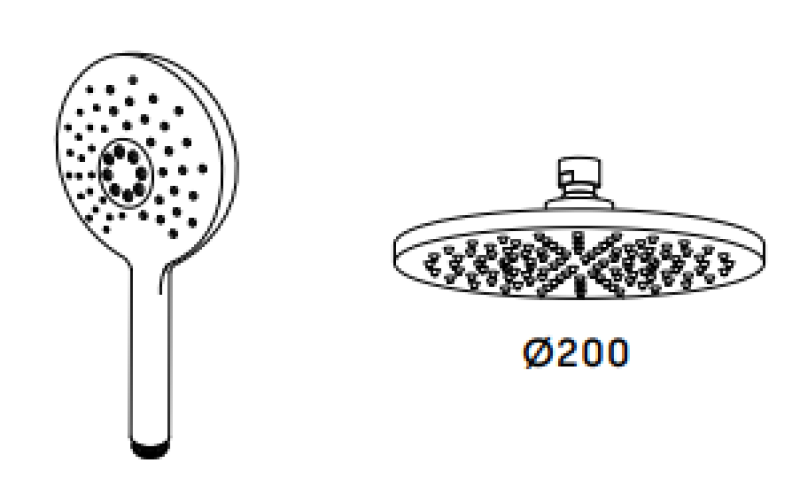 Wasserevolution Flow Drei-Wege-Duschmischer mit Kopfbrause und runder Handbrause in Light Gold T131NRWGE