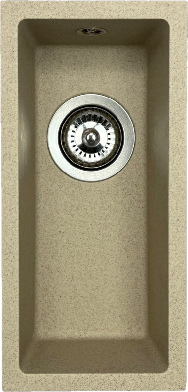 GraniteMy Universal Granit beige Sand kleine Spüle 17x40 cm Aufsatz-, Unterbau- und Flachmontage mit Edelstahlstopfen 1208968002
