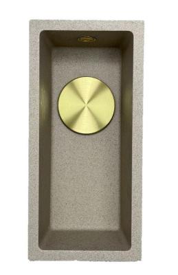 GraniteMy Universal Granit beige Sand kleine Spüle 17x40 cm Aufsatz, Unterbau und flächenbündig mit goldenem Stöpsel 1208968003