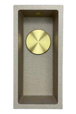 GraniteMy Universal Granit beige Sand kleine Spüle 17x40 cm Aufsatz, Unterbau und flächenbündig mit goldenem Stöpsel 1208968003