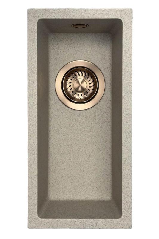 GraniteMy Universal Granit beige sandfarben kleines Spülbecken 17 x 40 cm Aufsatz, Unterbau und flächenbündiger Einbau mit Kupferstopfen 1208968004