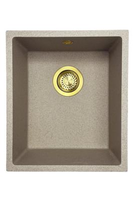 GraniteMy Universal Granit Beige Sands Spüle 34x40 cm Aufsatz-, Unterbau- und Flachbauweise mit goldenem Stopfen 1208968008