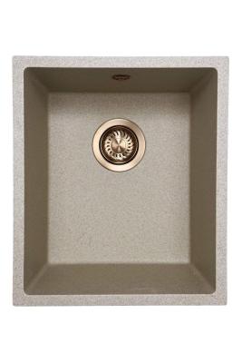 GraniteMy Universelles Granit Beige Sand Spülbecken 34x40 cm Aufsatz, Unterbau und Flachbau mit Kupferstopfen 1208968009