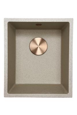 GraniteMy Universelles Granit Beige Sand Spülbecken 34x40 cm Aufsatz, Unterbau und Flachbau mit Kupferstopfen 1208968009
