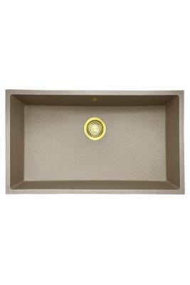 GraniteMy Universal Granit beige Sandspüle 74x40 cm Aufsatz-, Unterbau- und Flachbauweise mit goldener Abdeckung 1208968018