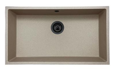 GraniteMy Universal Granit beige Sand Spülbecken 74x40 cm Aufsatz Unterbau und flächenbündig mit schwarzem Stopfen 1208968020