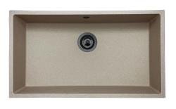 GraniteMy Universal Granit Beige Sand Spülbecken 74x40 cm Aufsatz, Unterbau und Flachbau mit Gun Metal Stopfen 1208968021