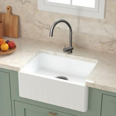 GraniteMy Tradition Ländliche Spüle - 2-seitige Granitspüle 60x48 cm Weiß Unterbau mit Gun Metal Stopfen 1208968028