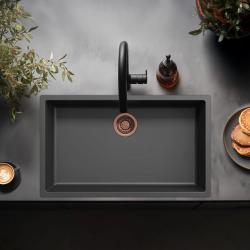 Schwarzes großes Spülbecken 70x40cm Unterbau, Aufbau und Flachbau mit Kupferstopfen 1208968039
