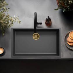 Schwarzes großes Spülbecken 70x40cm Unterbau, Aufbau und Flachbau mit goldenem Stöpsel 1208968040