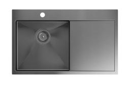 Aquadesign Clara Spülbecken Gun Metal 78x48cm Aufbau- oder Flachinstallation mit Abtropfgestell, Hahnlochbank und Gun Metal Stopfen - 1208969498