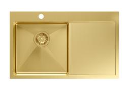 Aquadesign Clara Spülbecken Gold 78x48cm Aufsatz- oder Flacheinbau mit Abtropfgestell, Armaturenbank und Goldener Stöpsel - 1208969499