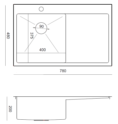Aquadesign Clara Spülbecken Kupfer 78x48cm Aufbau oder Flachaufbau mit Abtropfgestell, Hahnlochbank und Kupferstopfen - 1208969500