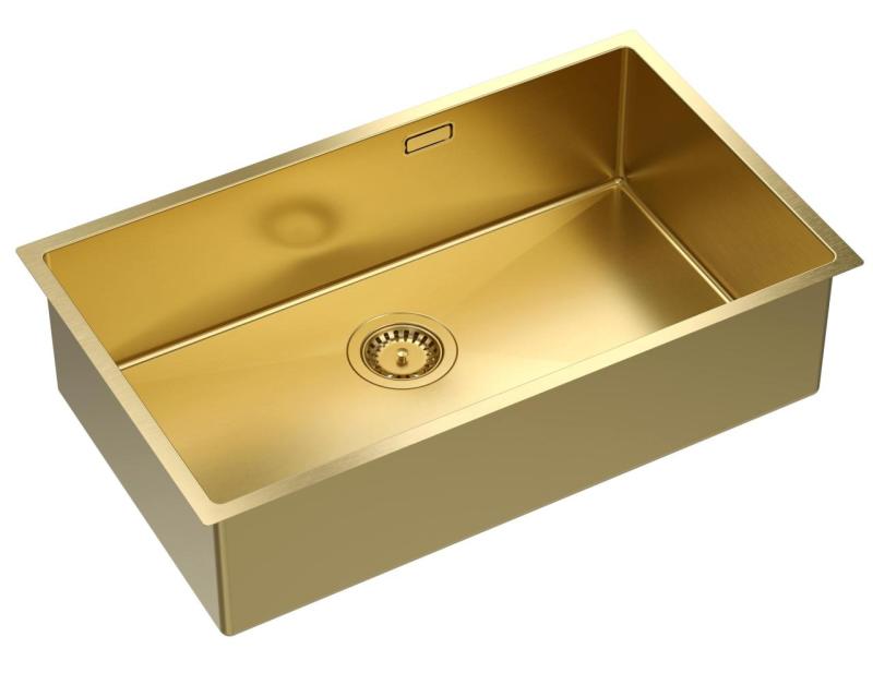 Aquadesign Zara Spülbecken Gold 74 x 44 cm Unterbau, Einbau und Aufsatz mit goldenem Stopfen – 1208969509
