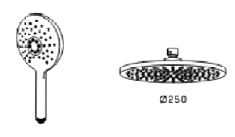 Wasserevolution Flow Drei-Wege-Thermostat-Duschmischer mit 250mm Kopfbrause und runder Handbrause Weiß T131TNR25BR