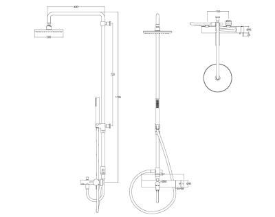 Wasserevolution Flow thermostatische Drei-Wege-Duscharmatur mit 250mm Kopfbrause und runder Handbrause Kupfer T131TNR25CPE