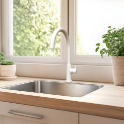 Wasserevolution Flow Küchenarmatur mit rundem schwenkbarem Auslauf weiß T158UBR